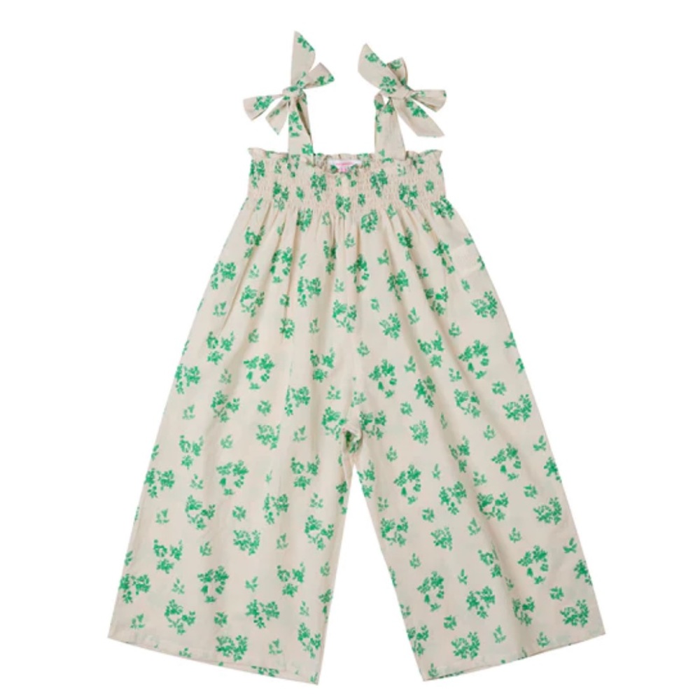 Kidsagogo Girls Paloma Jumpsuit in Cream/Green | size 3-4 Years
